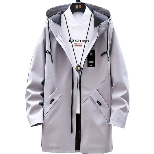 Windbreaker Jackets Men's Autumn Casual Long Trench Coat