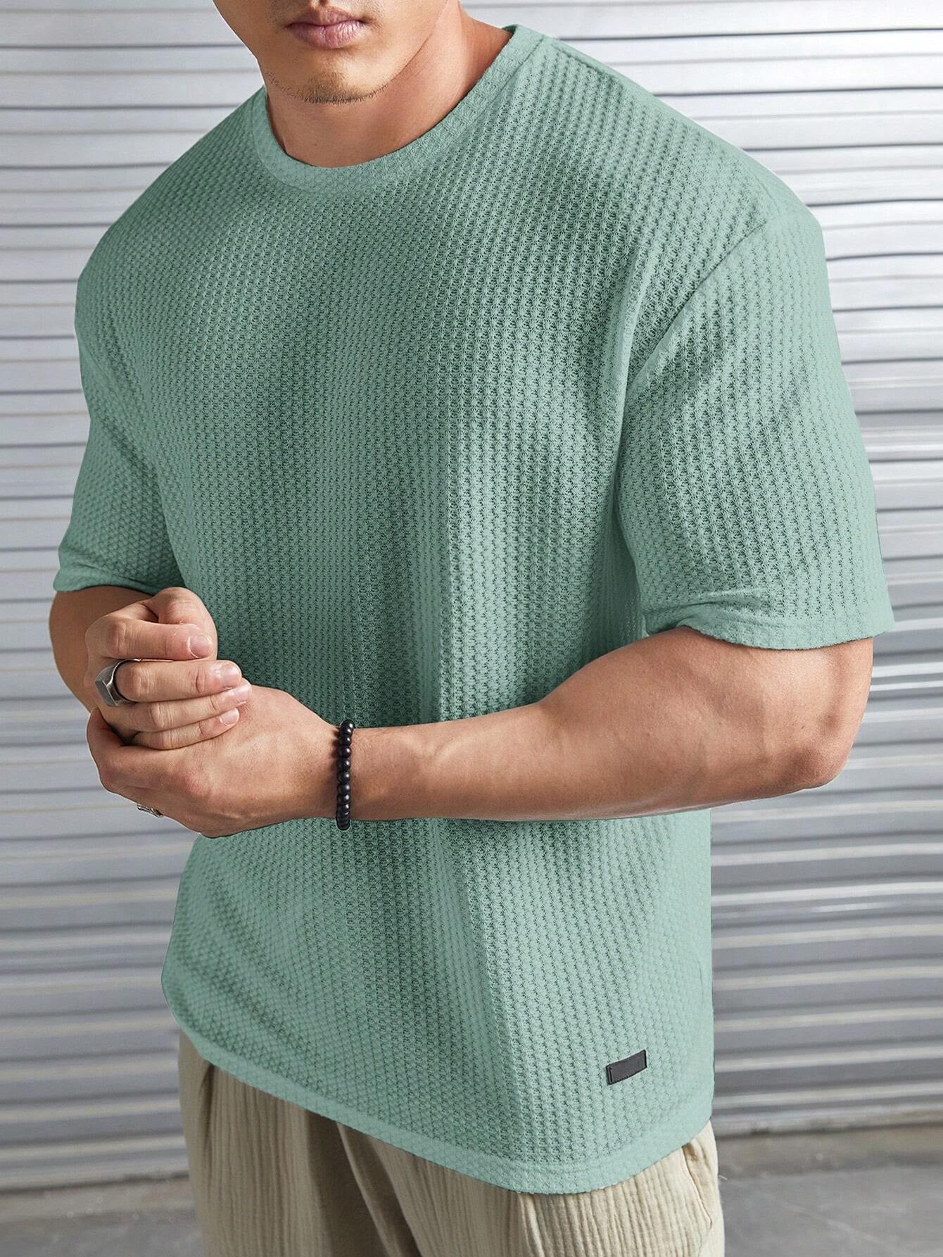 Manfinity Modomio Men Solid Patched Detail Waffle Knit Tee