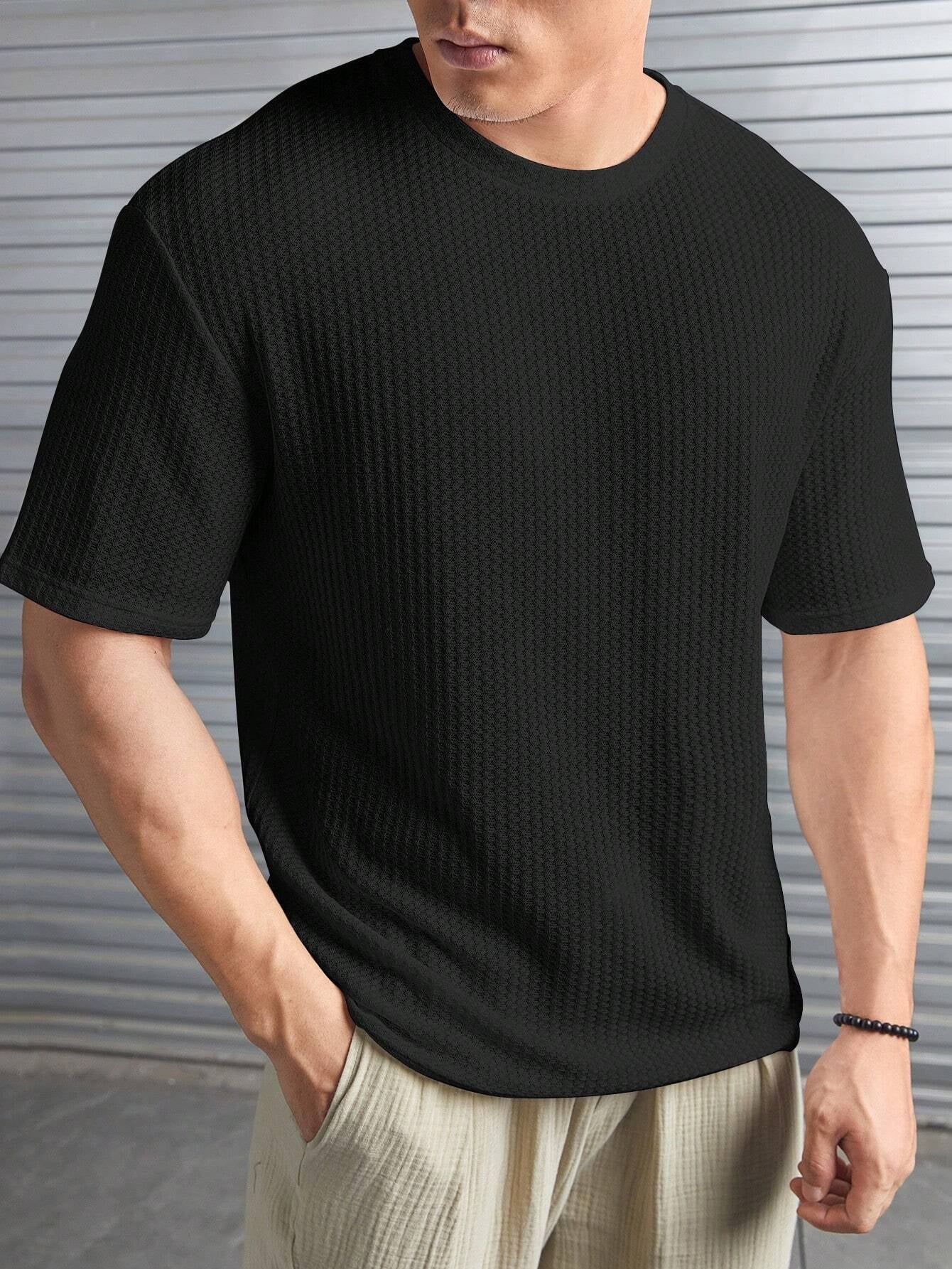 Manfinity Modomio Men Solid Patched Detail Waffle Knit Tee