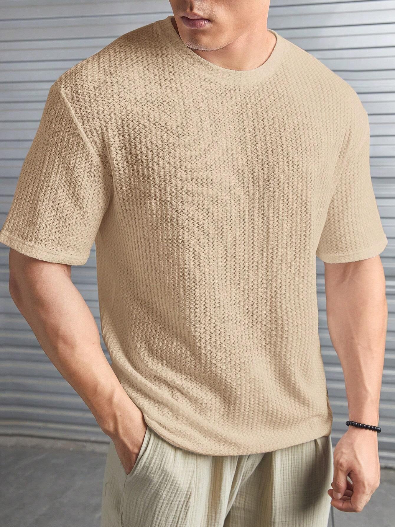 Manfinity Modomio Men Solid Patched Detail Waffle Knit Tee