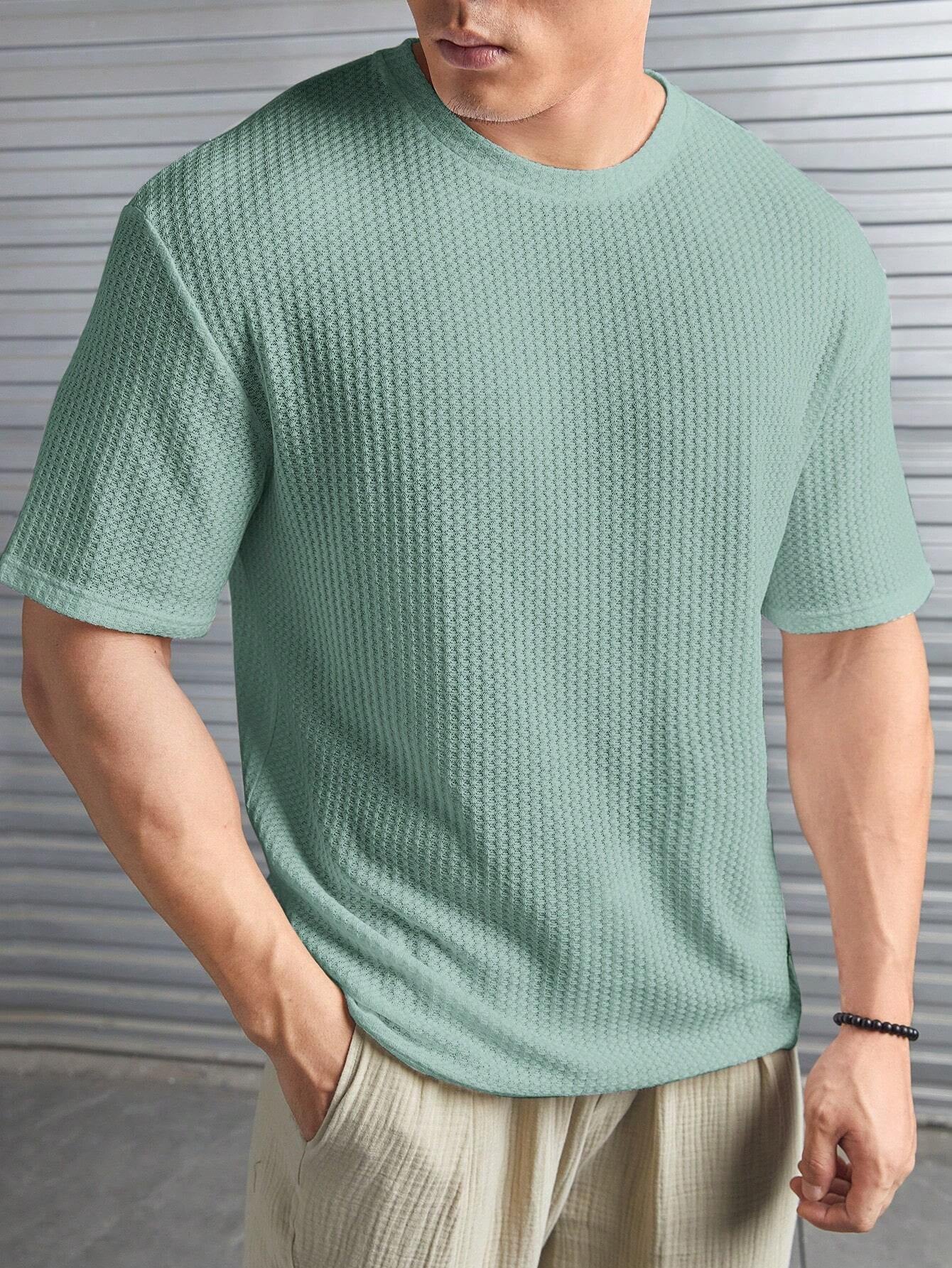 Manfinity Modomio Men Solid Patched Detail Waffle Knit Tee