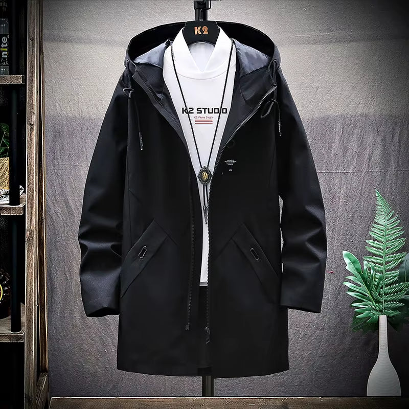 Windbreaker Jackets Men's Autumn Casual Long Trench Coat