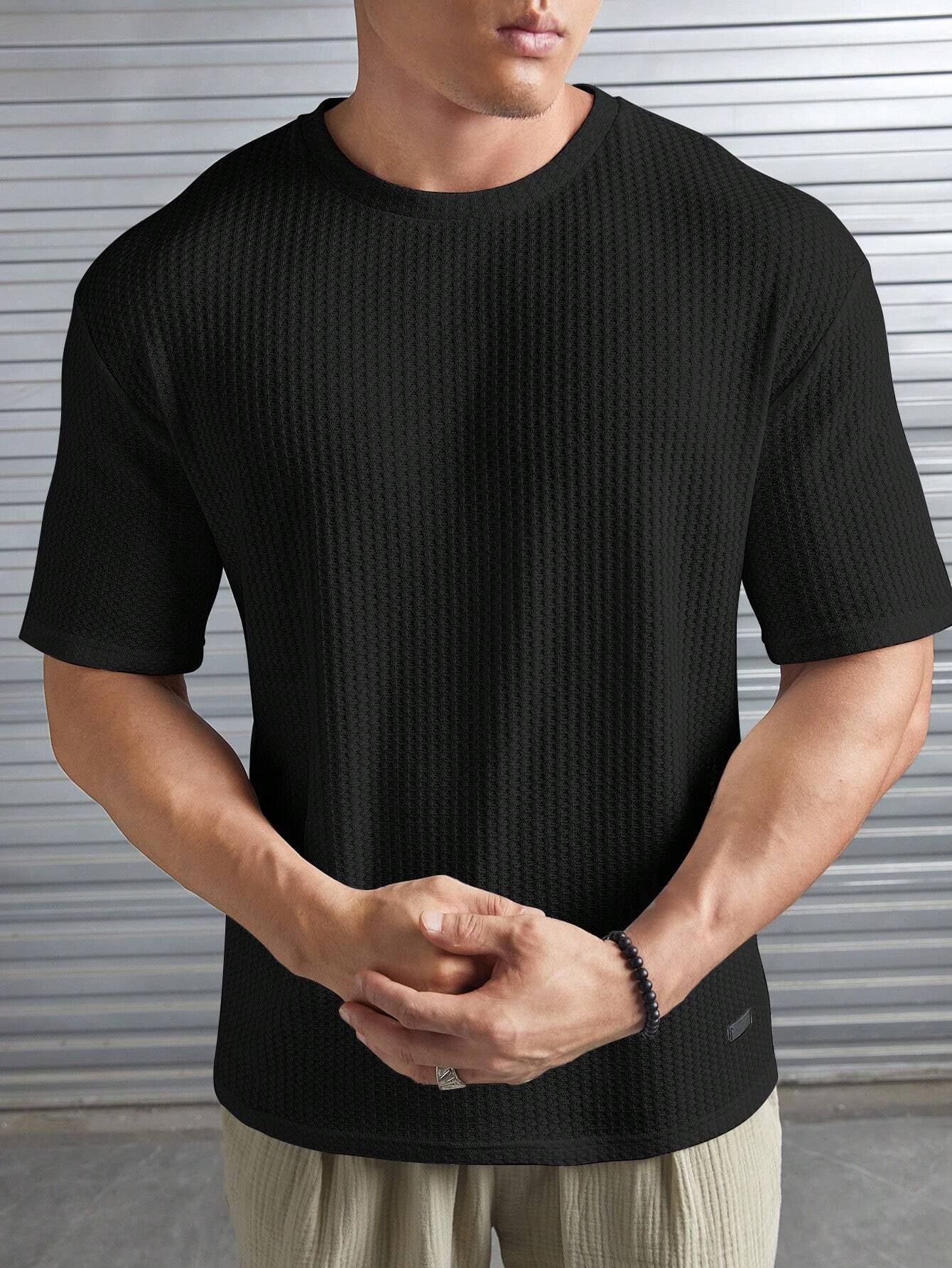 Manfinity Modomio Men Solid Patched Detail Waffle Knit Tee