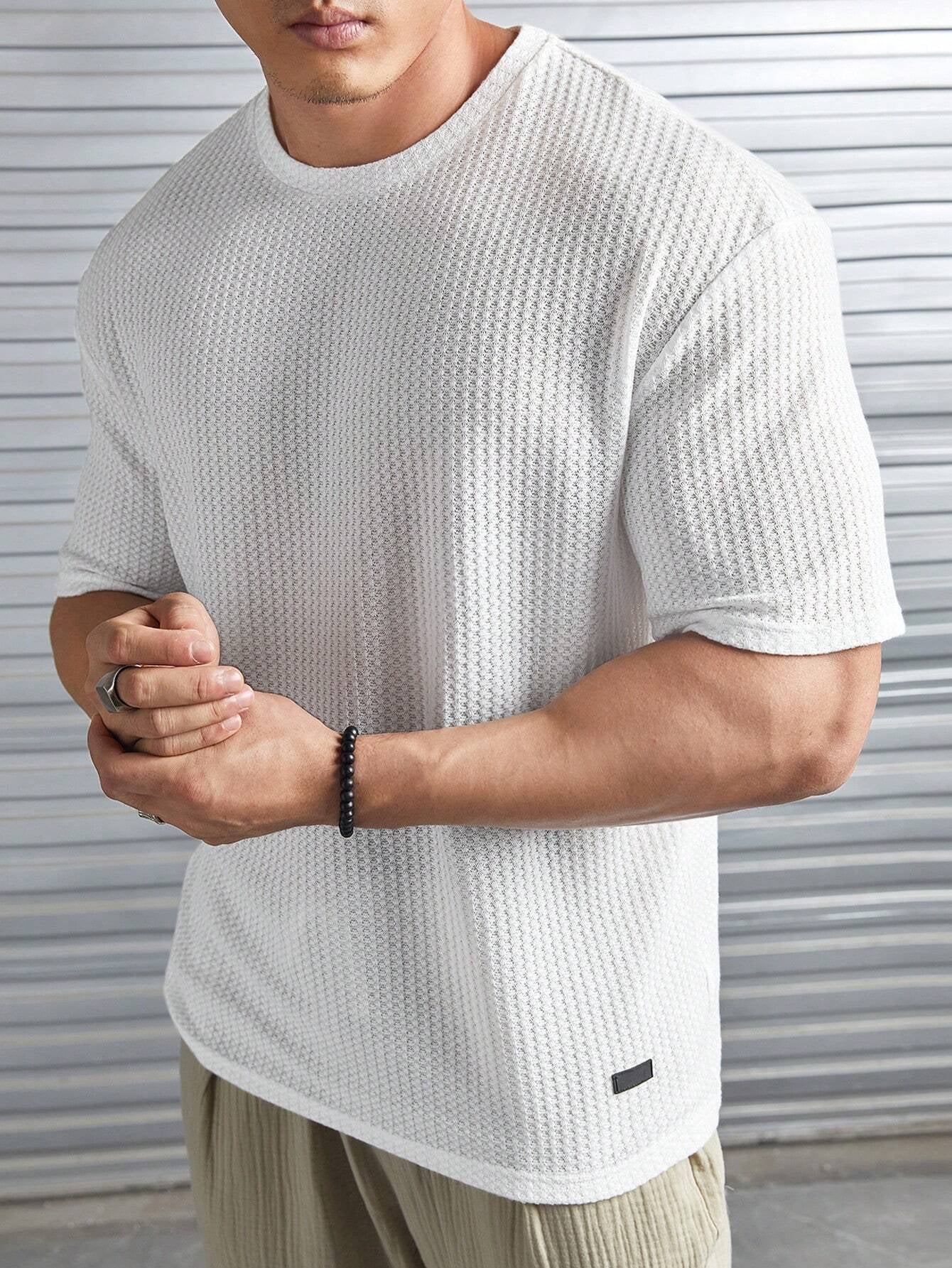 Manfinity Modomio Men Solid Patched Detail Waffle Knit Tee