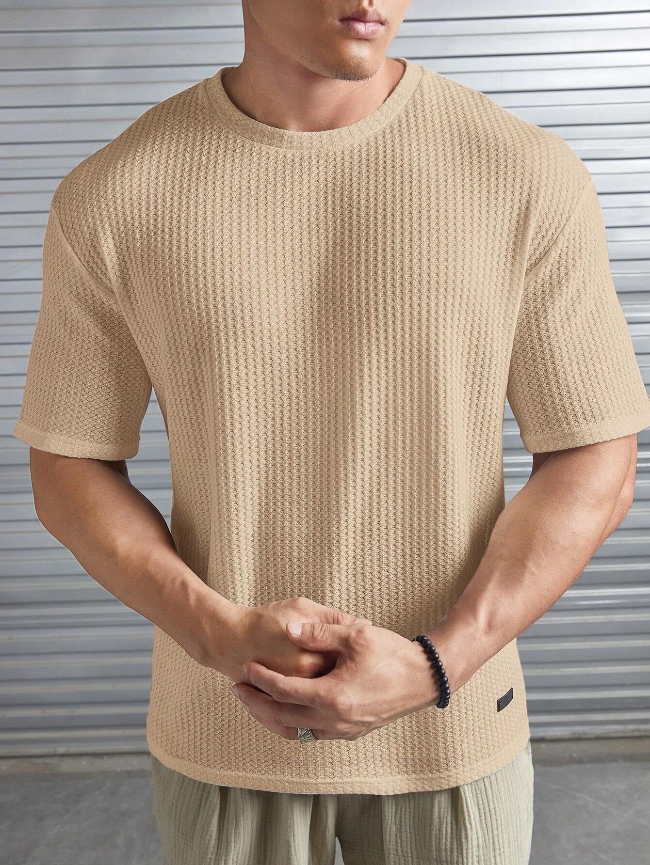 Manfinity Modomio Men Solid Patched Detail Waffle Knit Tee