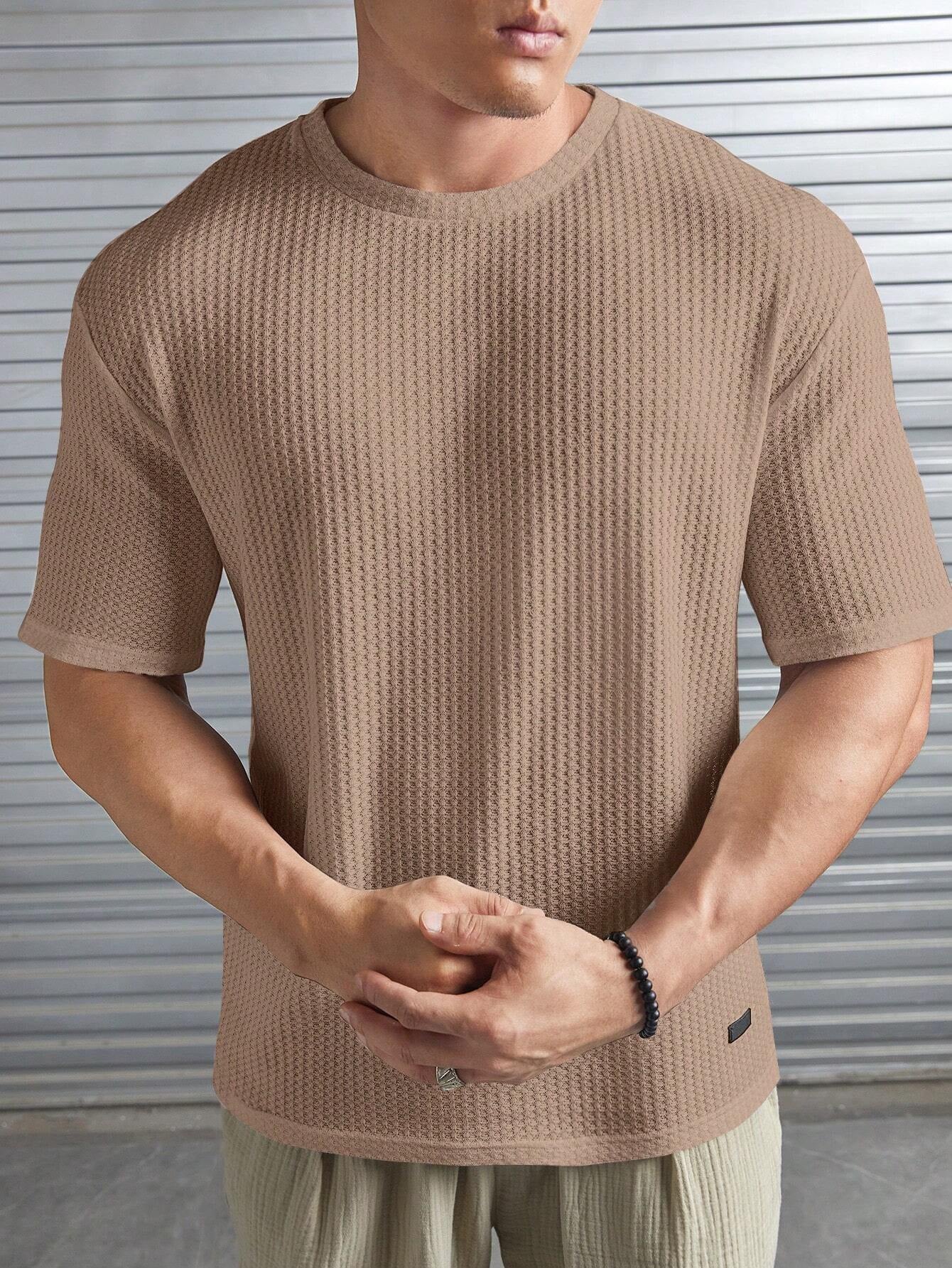 Manfinity Modomio Men Solid Patched Detail Waffle Knit Tee