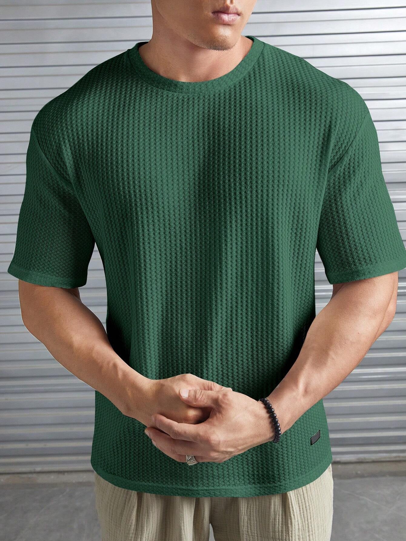 Manfinity Modomio Men Solid Patched Detail Waffle Knit Tee