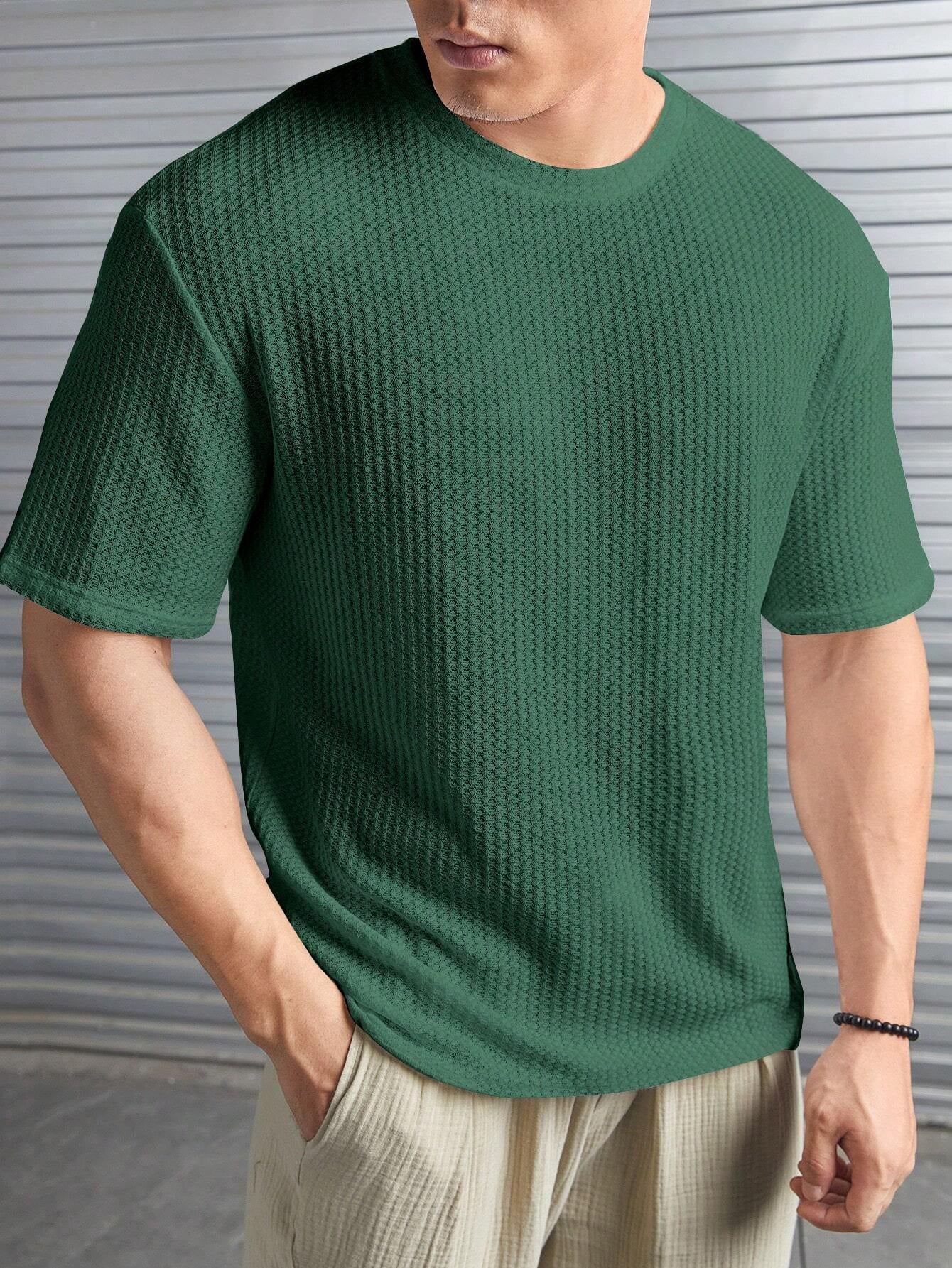 Manfinity Modomio Men Solid Patched Detail Waffle Knit Tee