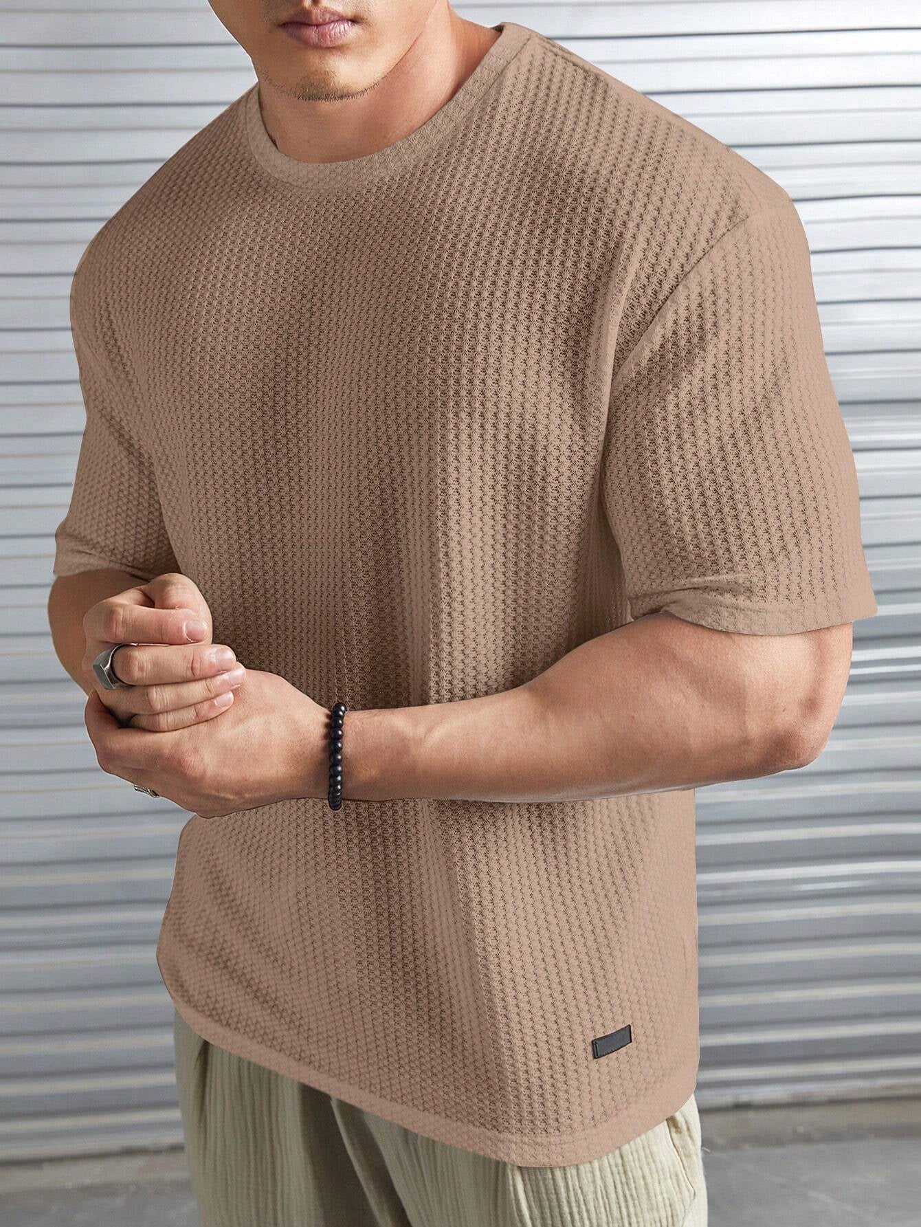 Manfinity Modomio Men Solid Patched Detail Waffle Knit Tee