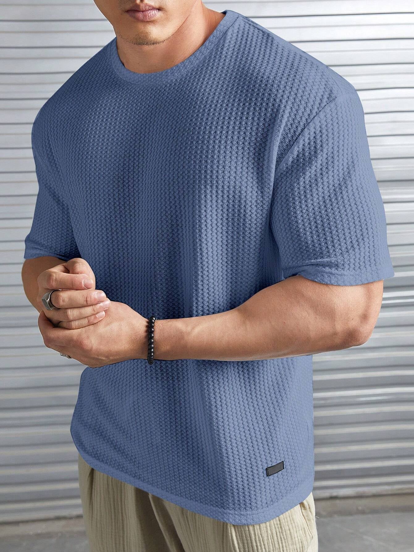 Manfinity Modomio Men Solid Patched Detail Waffle Knit Tee