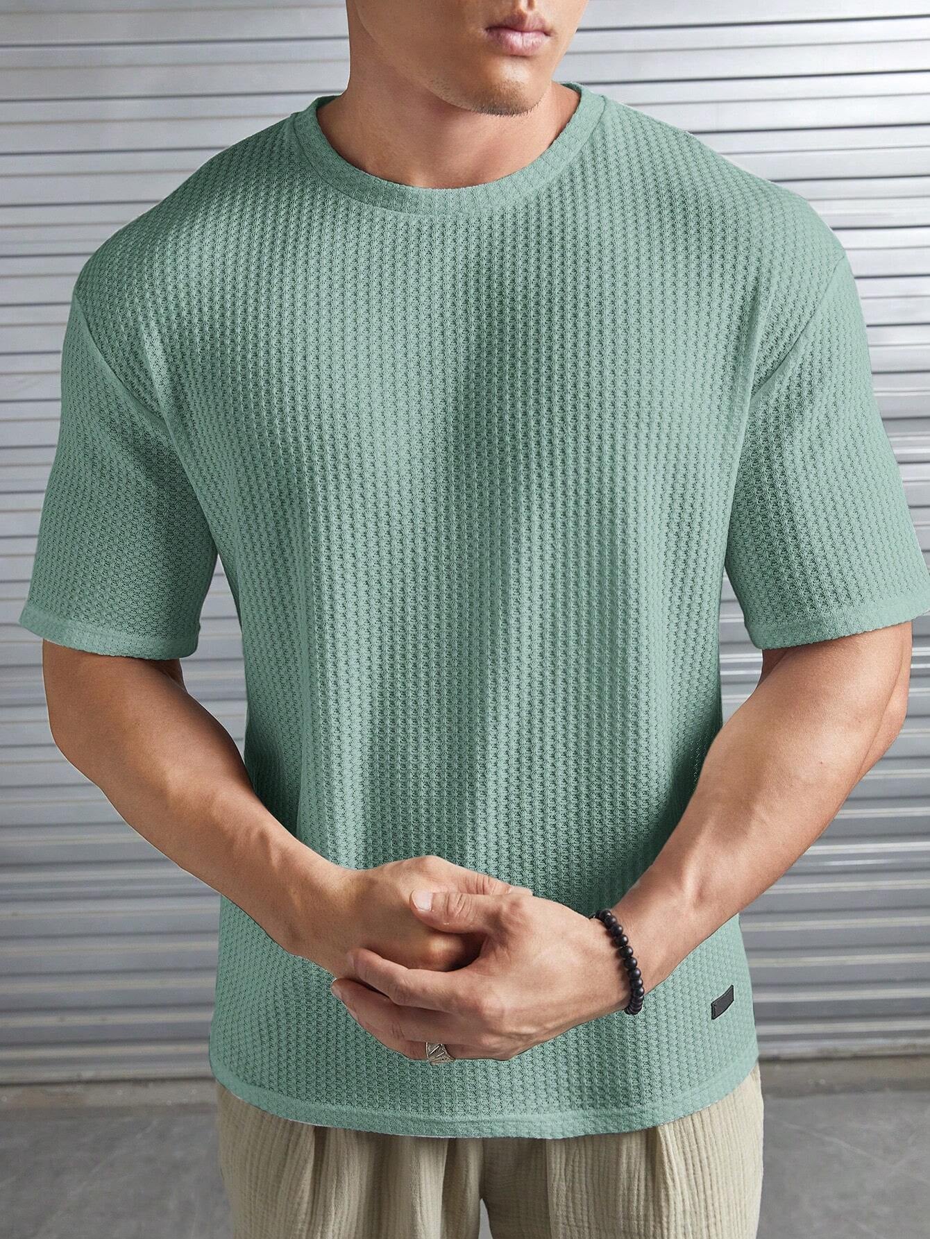 Manfinity Modomio Men Solid Patched Detail Waffle Knit Tee