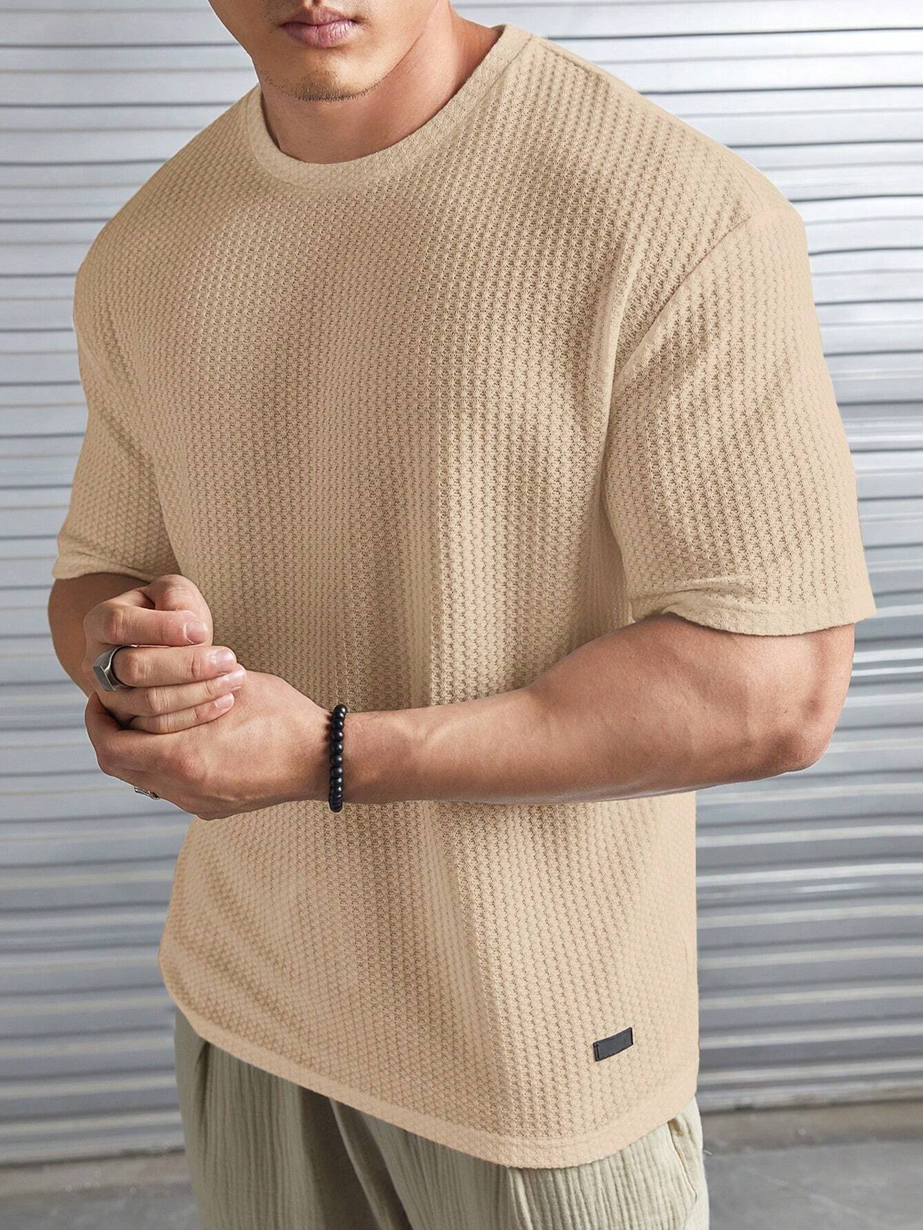 Manfinity Modomio Men Solid Patched Detail Waffle Knit Tee