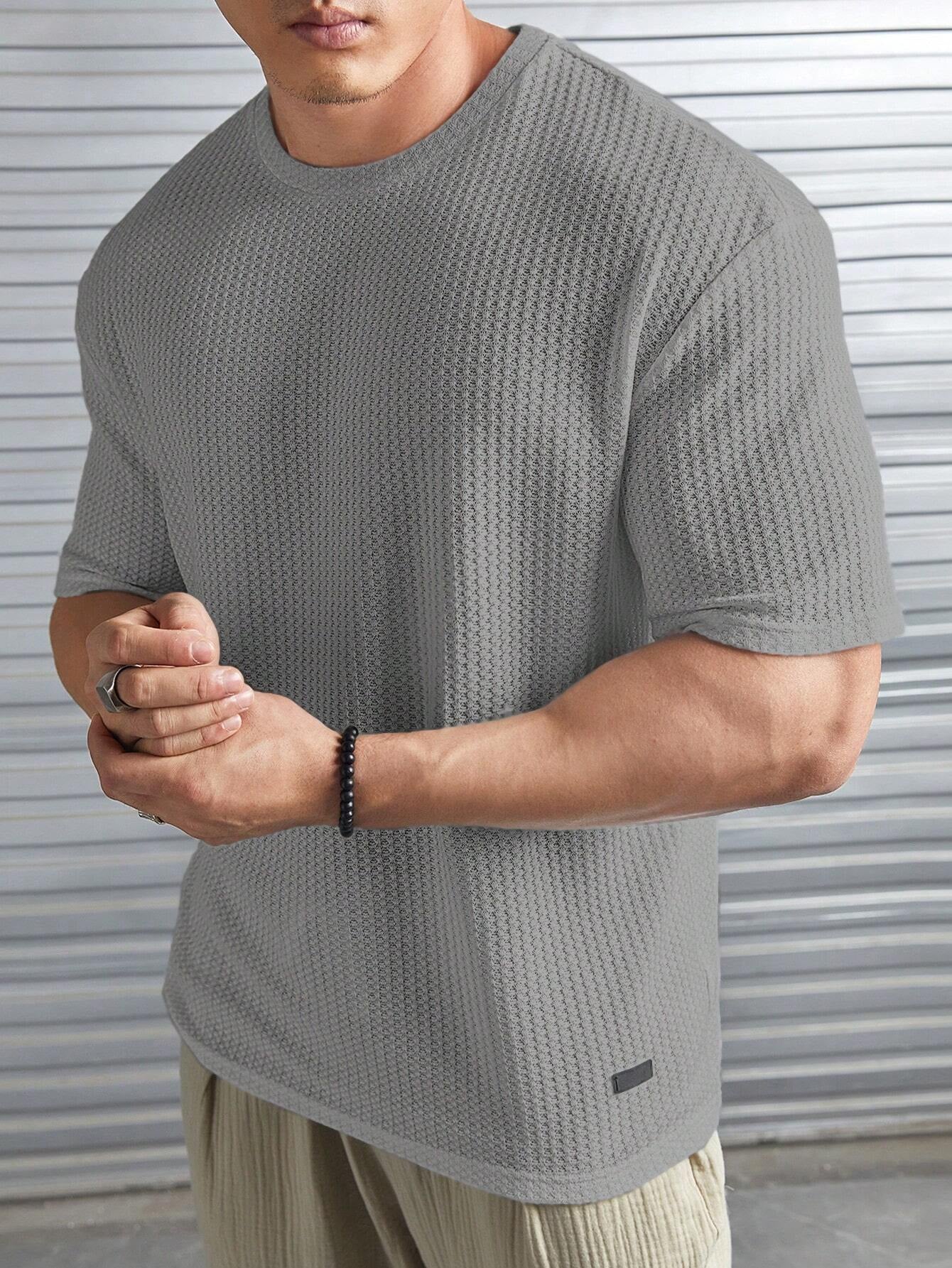 Manfinity Modomio Men Solid Patched Detail Waffle Knit Tee