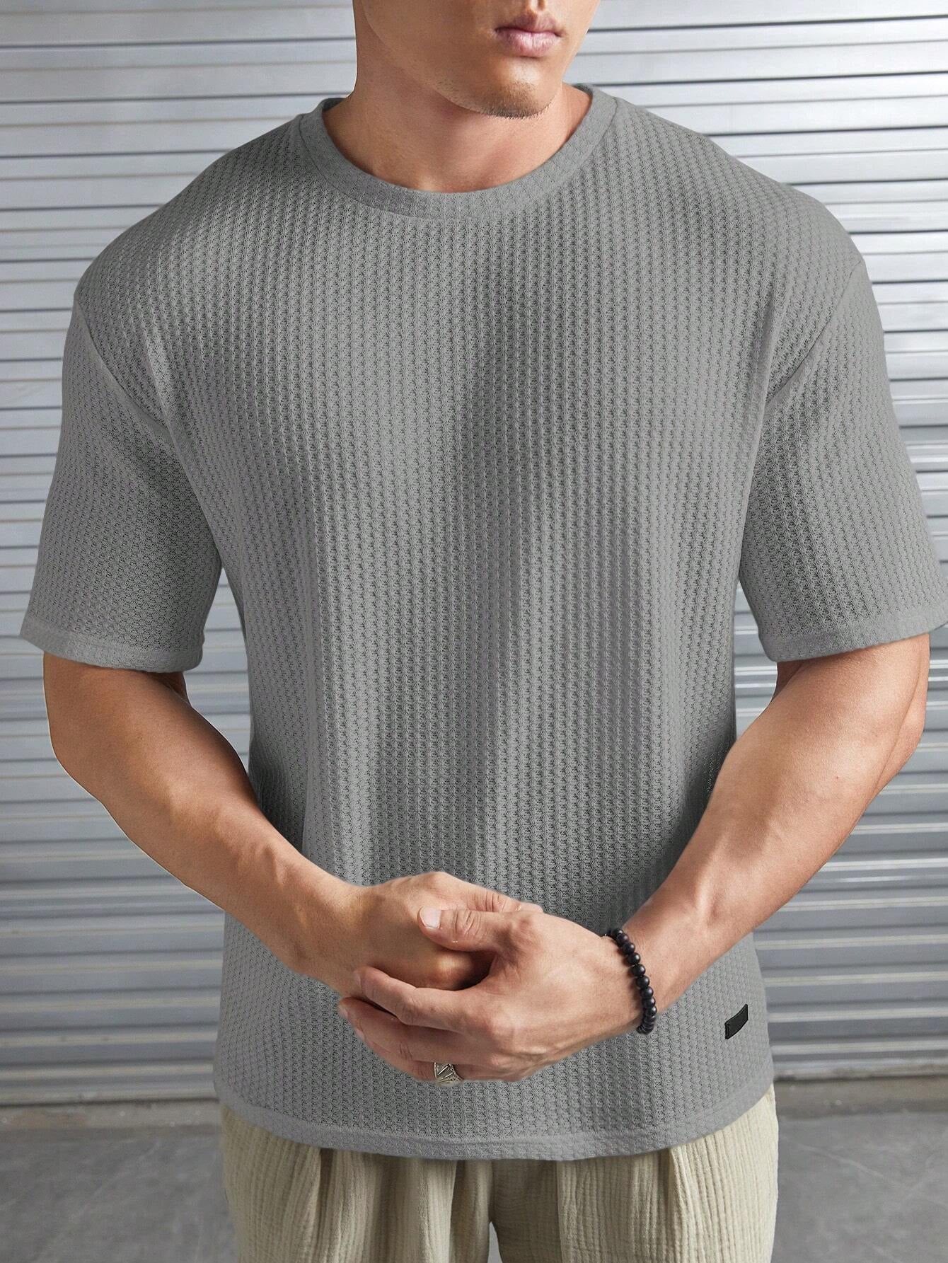 Manfinity Modomio Men Solid Patched Detail Waffle Knit Tee