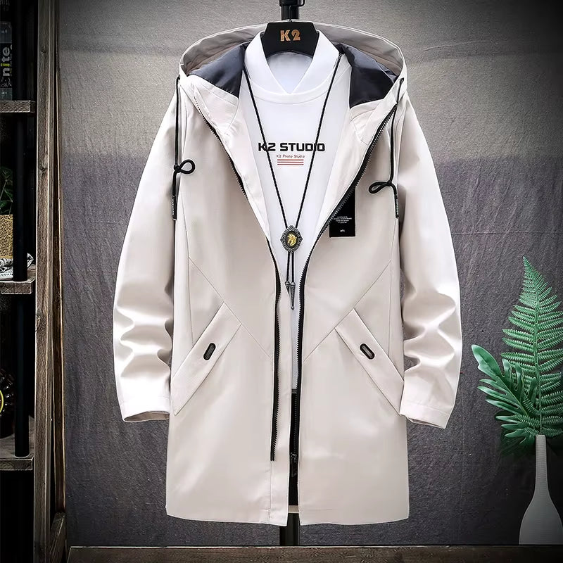 Windbreaker Jackets Men's Autumn Casual Long Trench Coat