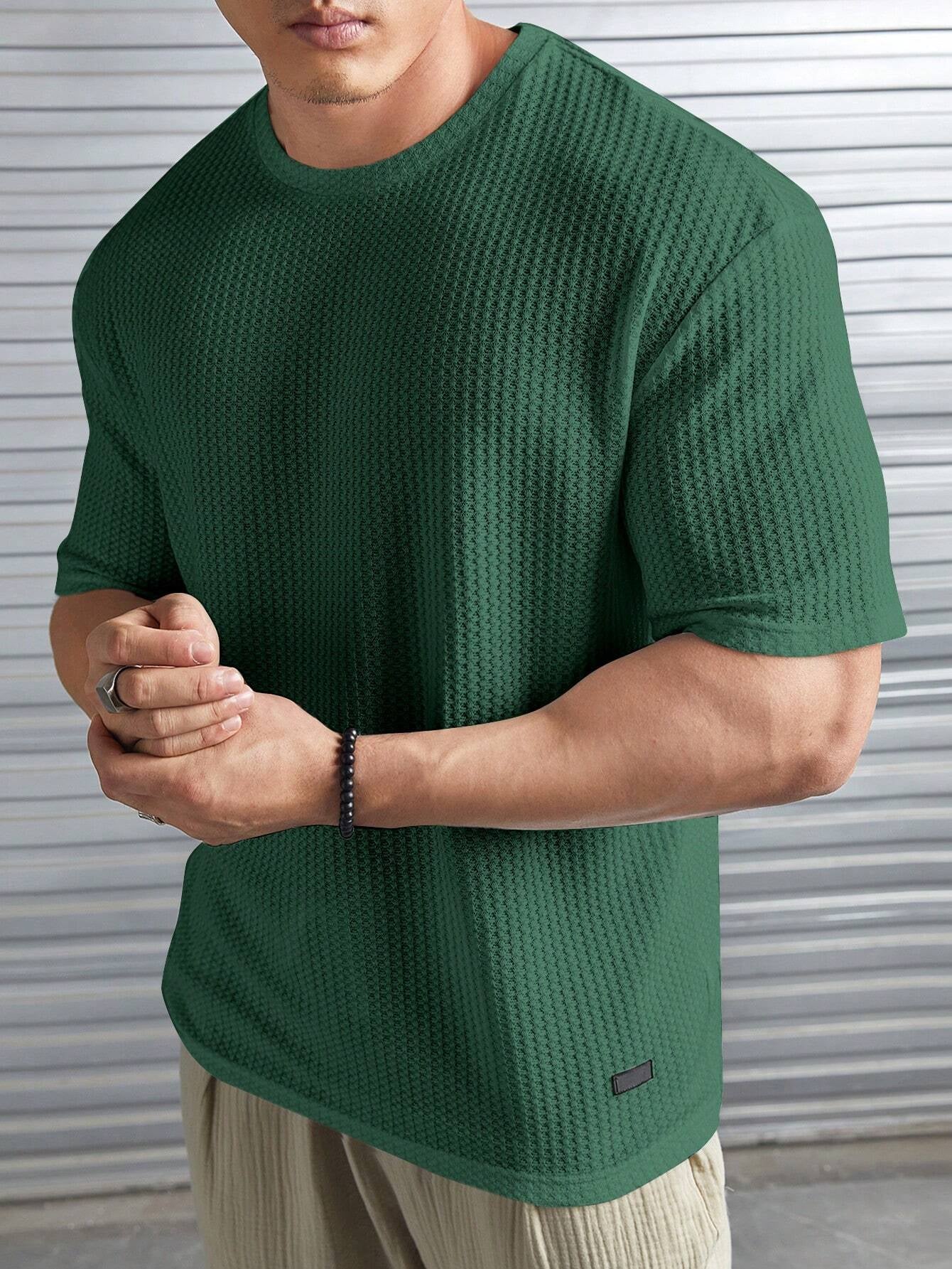 Manfinity Modomio Men Solid Patched Detail Waffle Knit Tee