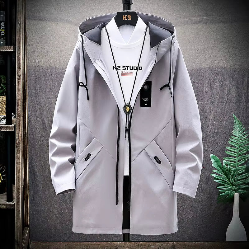 Windbreaker Jackets Men's Autumn Casual Long Trench Coat