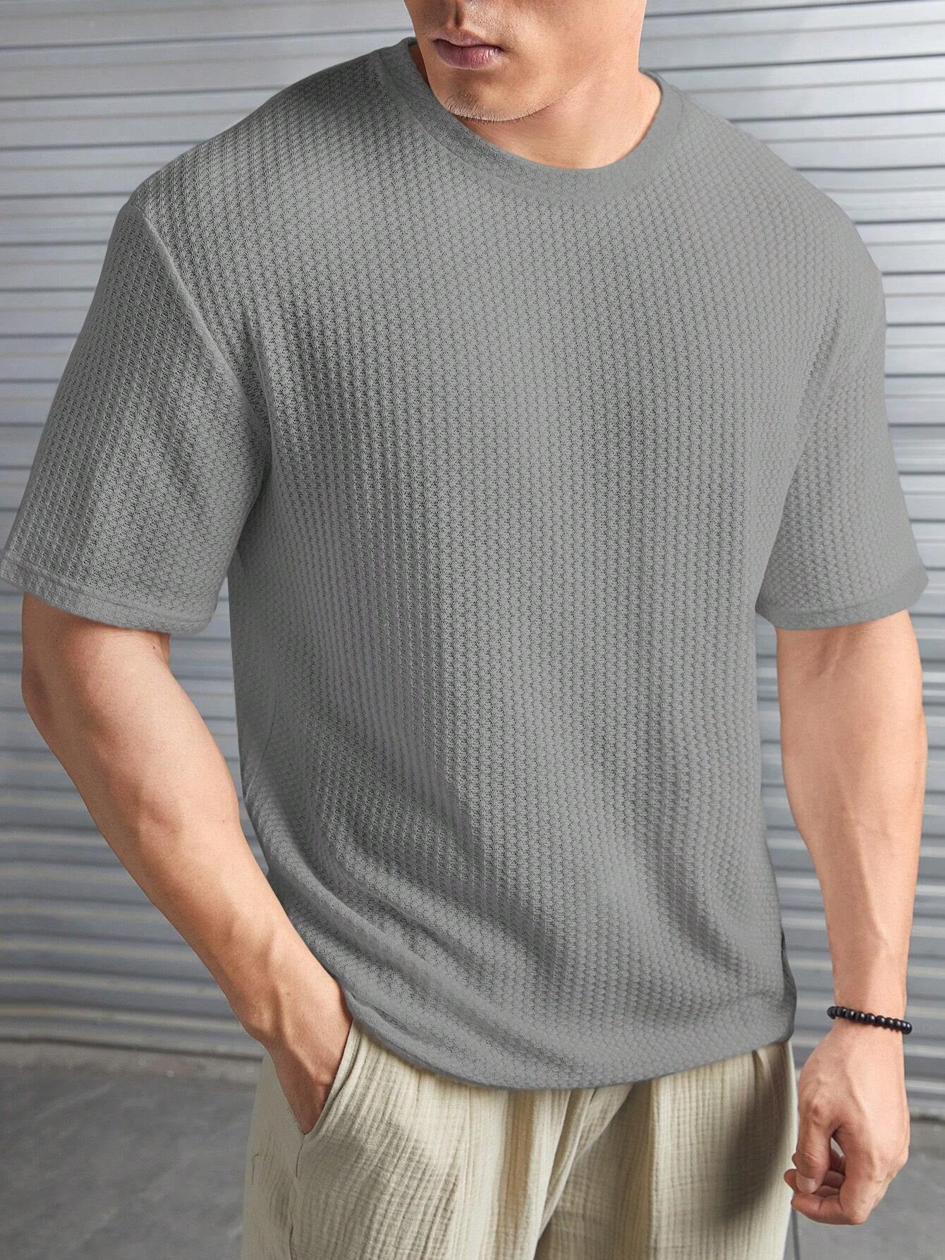 Manfinity Modomio Men Solid Patched Detail Waffle Knit Tee