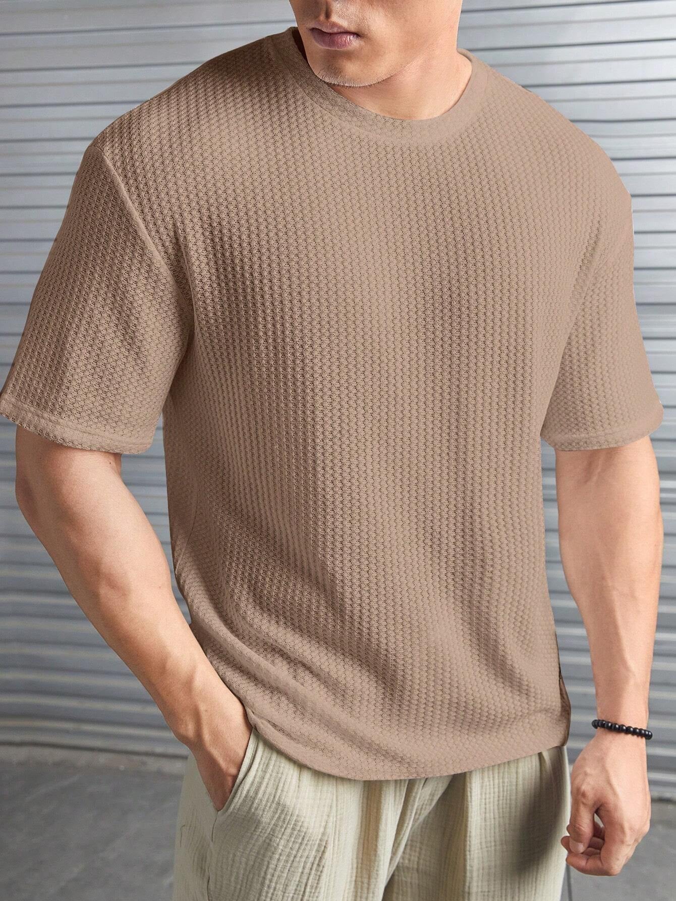 Manfinity Modomio Men Solid Patched Detail Waffle Knit Tee