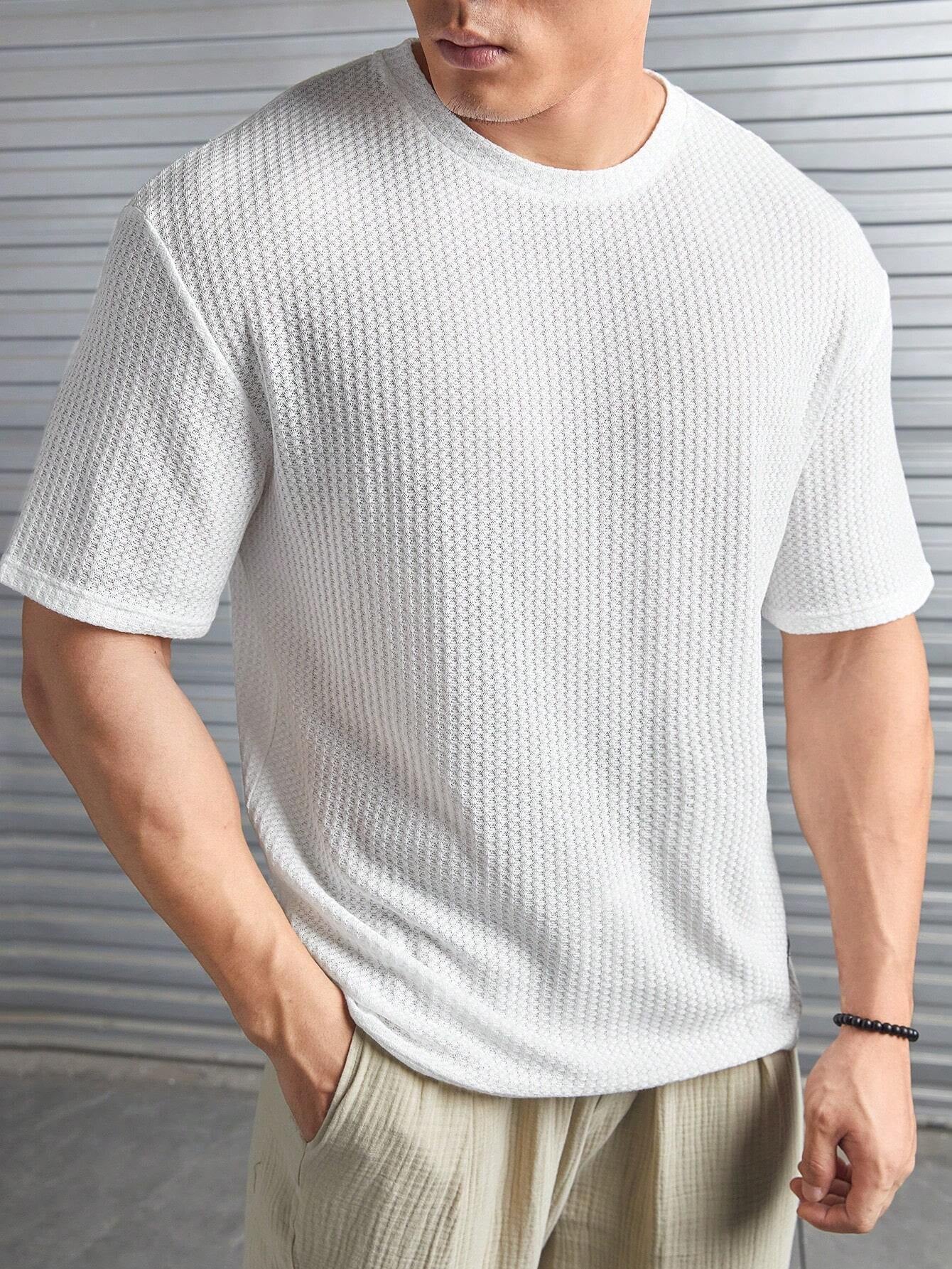 Manfinity Modomio Men Solid Patched Detail Waffle Knit Tee