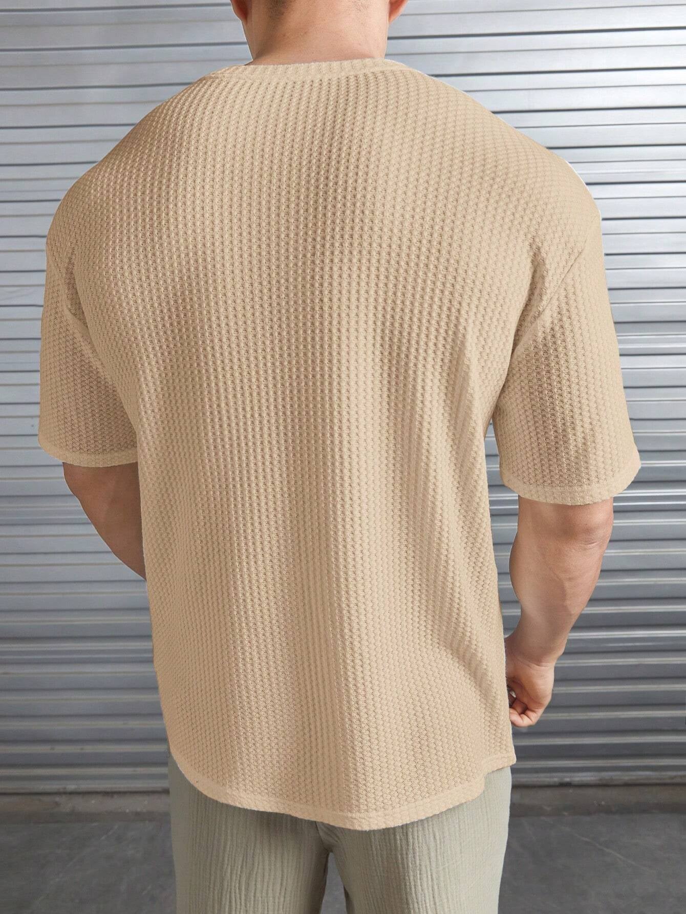 Manfinity Modomio Men Solid Patched Detail Waffle Knit Tee