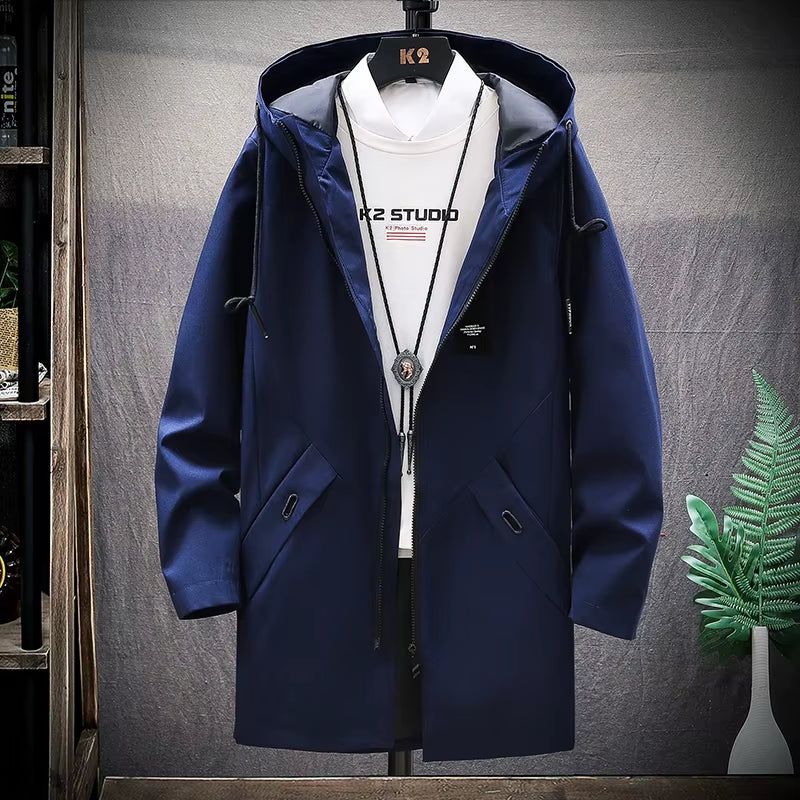 Windbreaker Jackets Men's Autumn Casual Long Trench Coat