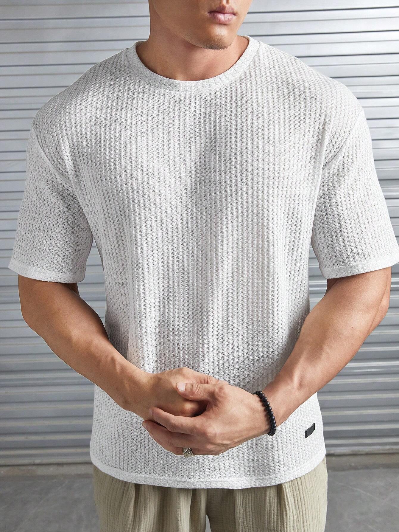 Manfinity Modomio Men Solid Patched Detail Waffle Knit Tee